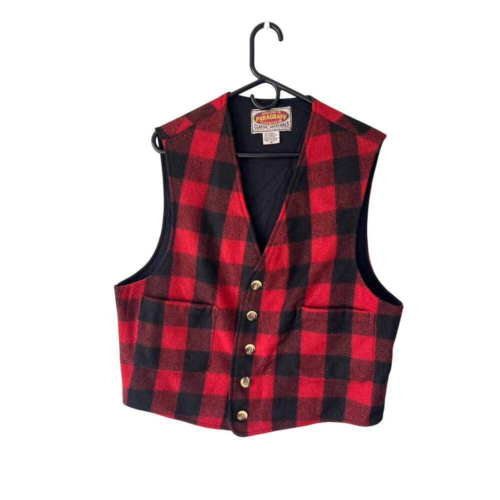 VTG Paragraff Clothing Co. Red and Black Buffalo Plaid Wool Blend Vest Medium